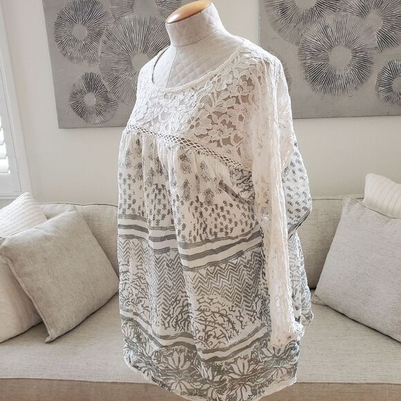 🌹 FREE PEOPLE 🌹 Sun Daze Lace Detail Minidress - [Large, Ivory/Green] - Picture 7 of 15
